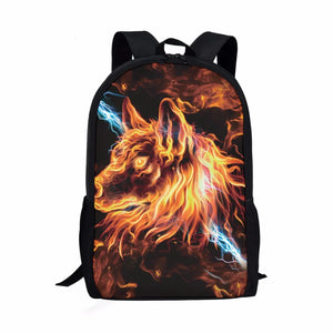 3D Wolf Printing Kids Backpack for Girls Boys Schoolbags