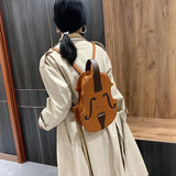 Funny Violin Shape Leather Shoulder Bag for Teenage Girls Backpack