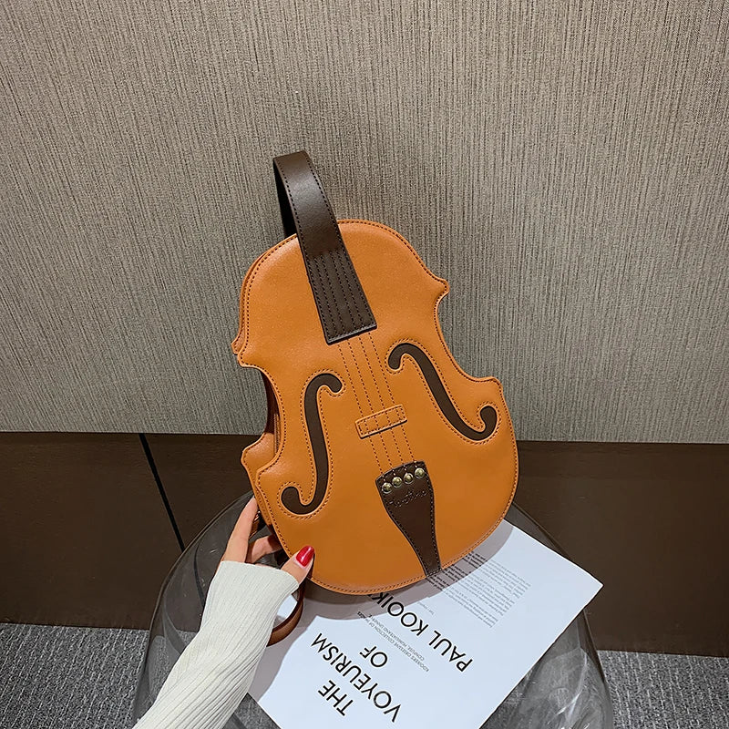 Funny Violin Shape Leather Shoulder Bag for Teenage Girls Backpack
