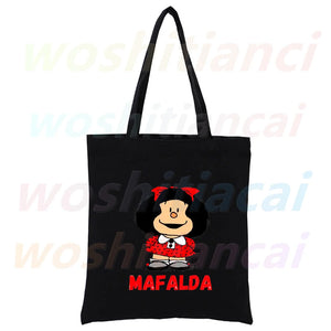 Funny Cartoon Mafalda Harajuku 90s Shopping Canvas Bag Female Girl Tote