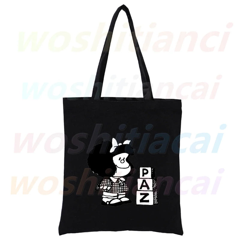 Funny Cartoon Mafalda Harajuku 90s Shopping Canvas Bag Female Girl Tote