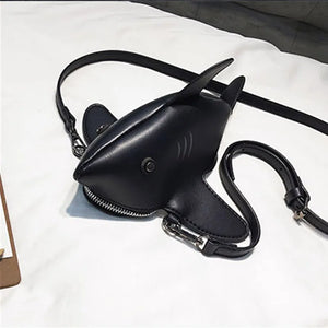 Cartoon Shark Women Shoulder Bag PU Leather Phone Crossbody Bag