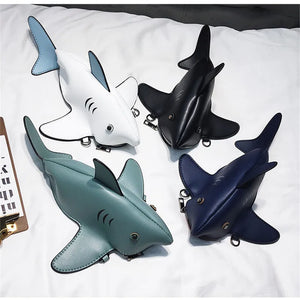 Cartoon Shark Women Shoulder Bag PU Leather Phone Crossbody Bag