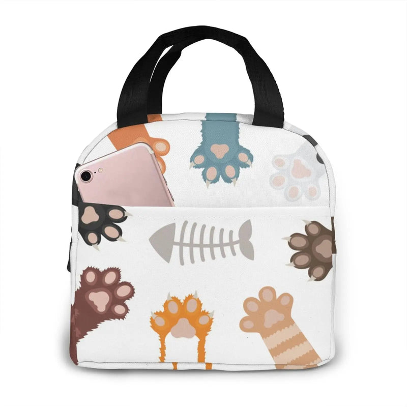 Funny Cats Foots Cooler Bag Portable Zipper Thermal Lunch Box Tote Food Bag