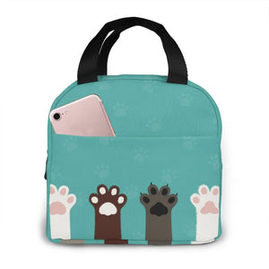 Funny Cats Foots Cooler Bag Portable Zipper Thermal Lunch Box Tote Food Bag