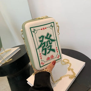 Funny Chinese Mahjong Rich Lucky Shoulder Bag PU Leather Crossbody Handbag Gift