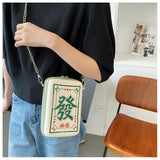 Funny Chinese Mahjong Rich Lucky Shoulder Bag PU Leather Crossbody Handbag Gift