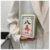 Funny Chinese Mahjong Rich Lucky Shoulder Bag PU Leather Crossbody Handbag Gift