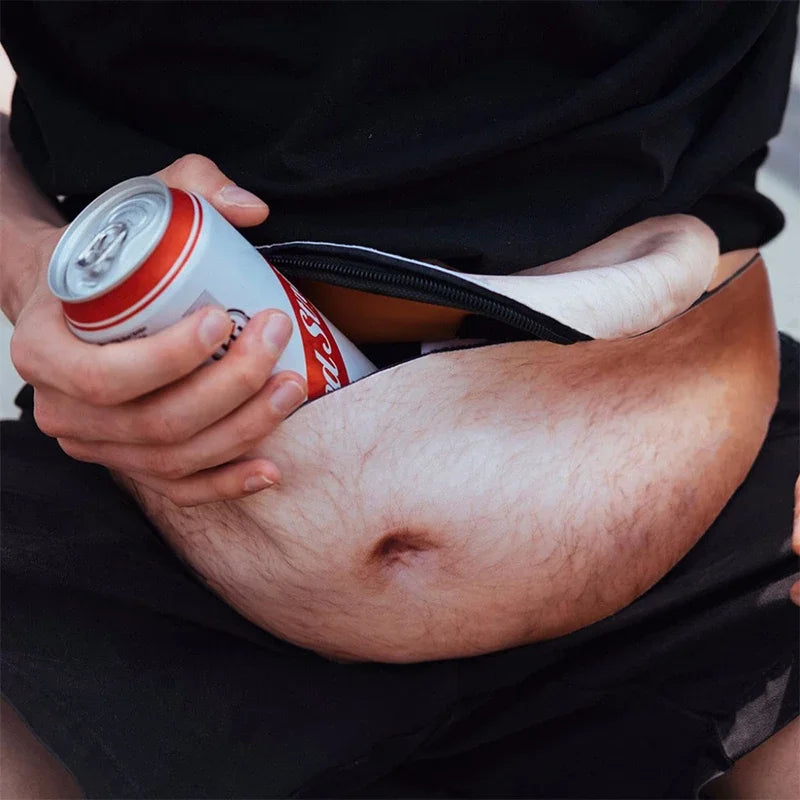 Funny 3D Pockets PU Novelty Men Beer Belly Waist Bag Travel Phone Anti-theft