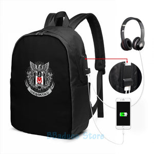 Funny Besiktas USB Charge Backpack School Travel Laptop Bag