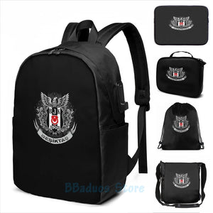 Funny Besiktas USB Charge Backpack School Travel Laptop Bag