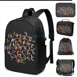 Armenian Birds Alphabet USB Charge Backpack Men Women Travel Laptop Bag