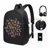 Armenian Birds Alphabet USB Charge Backpack Men Women Travel Laptop Bag