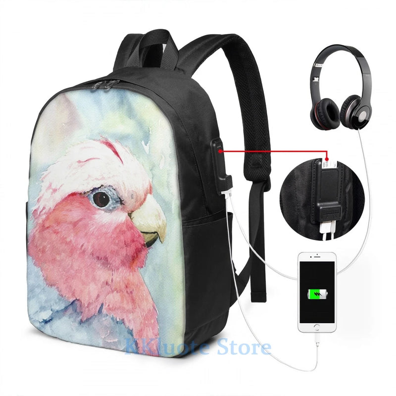 Funny Australian Galah Cockatoo Watercolour Painting USB Charge Backpack