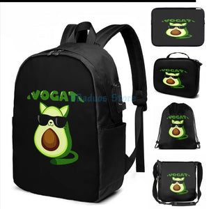 Avogato Funny Avocado Cat Lover USB Charge Backpack men Women Travel laptop bag