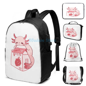Axolotl USB Charge Backpack School Travel Bag