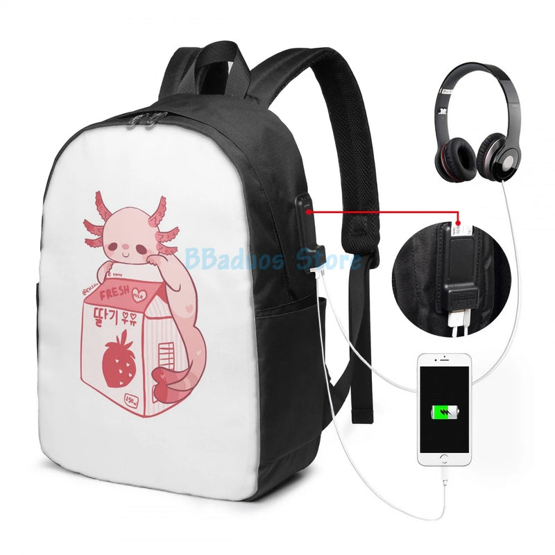 Axolotl USB Charge Backpack School Travel Bag