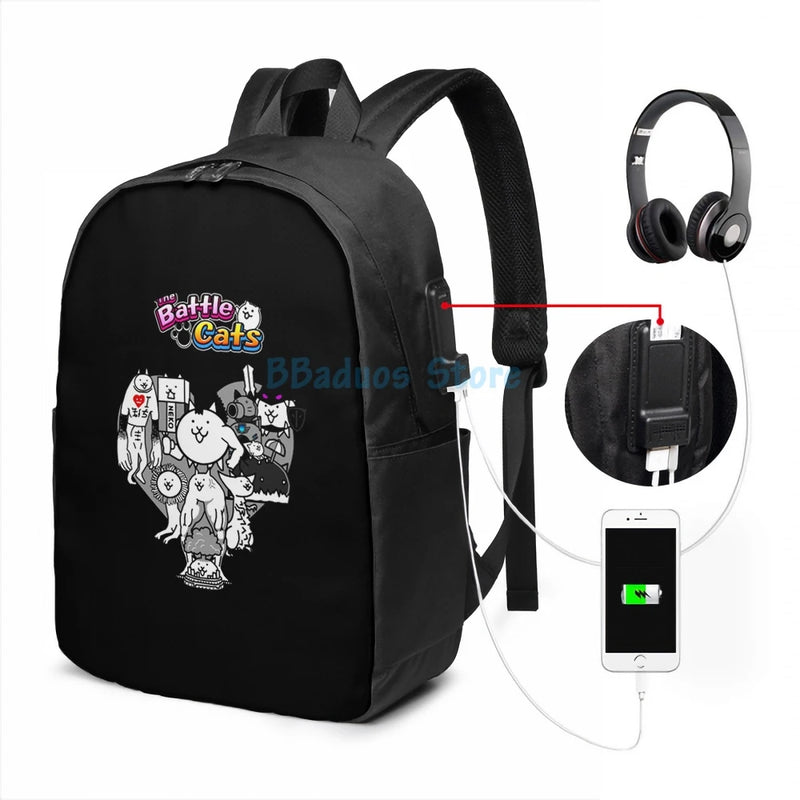 Funny Graphic Cat USB Charge Backpack for Travel and School