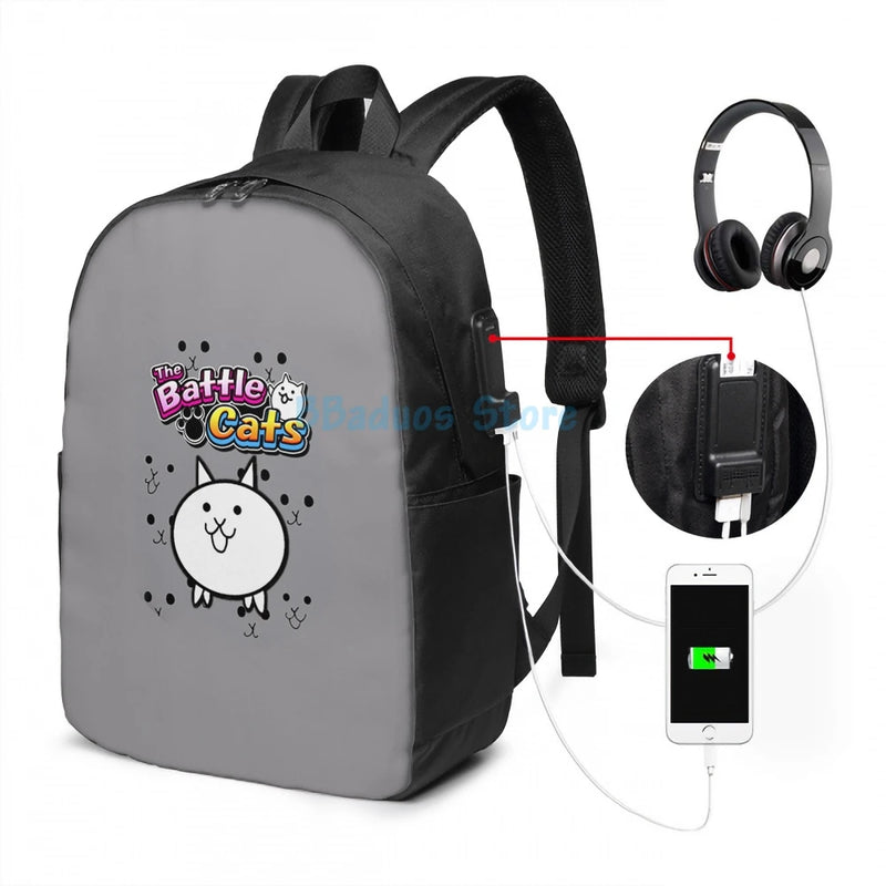 Funny Graphic print Battle Cats USB Charge Backpack School bag