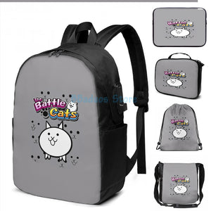 Funny Graphic print Battle Cats USB Charge Backpack School bag