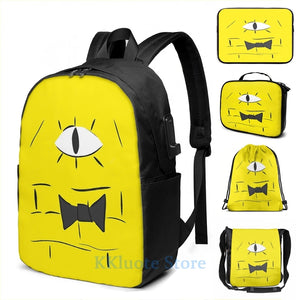 Funny Bill Cipher Close Up USB Charge Backpack School Bag Travel Laptop Bag
