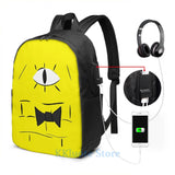 Funny Bill Cipher Close Up USB Charge Backpack School Bag Travel Laptop Bag
