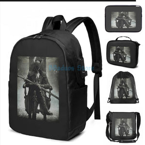 Bloodborne Graphic Backpack USB Charge School Travel Laptop Bag