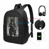 Bloodborne Graphic Backpack USB Charge School Travel Laptop Bag