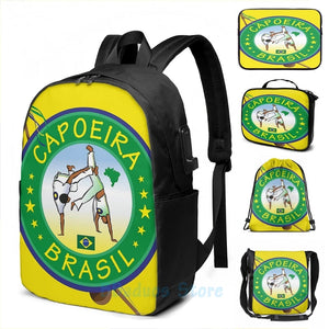 Capoeira Graphic Print USB Charge Backpack