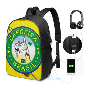 Capoeira Graphic Print USB Charge Backpack