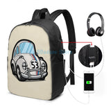 Funny Racing Herbie USB Charge Backpack School Travel Laptop Bag