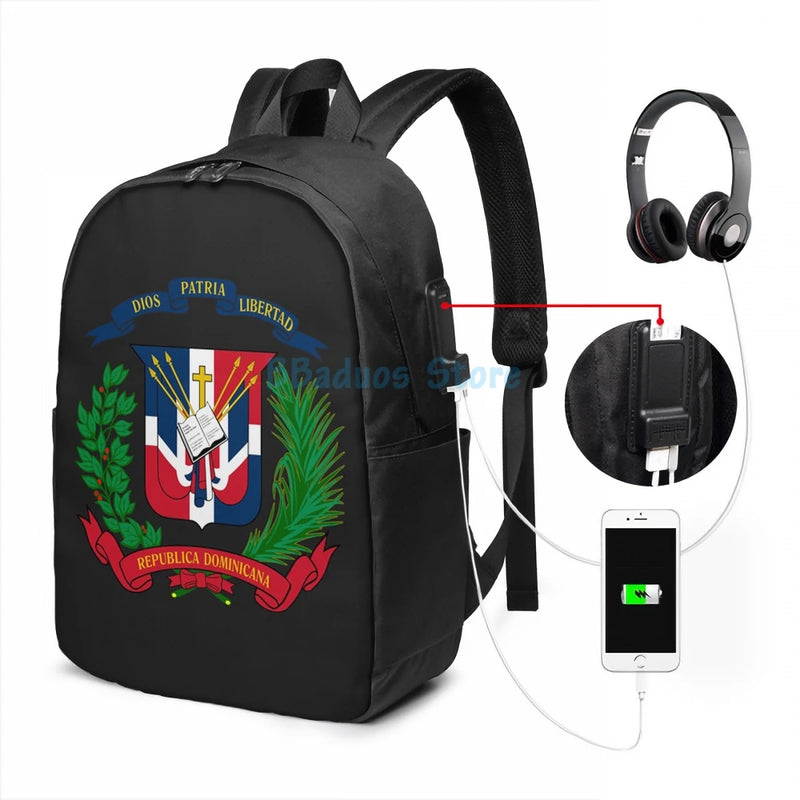 Dominican Republic Coat of Arms USB Charge Backpack