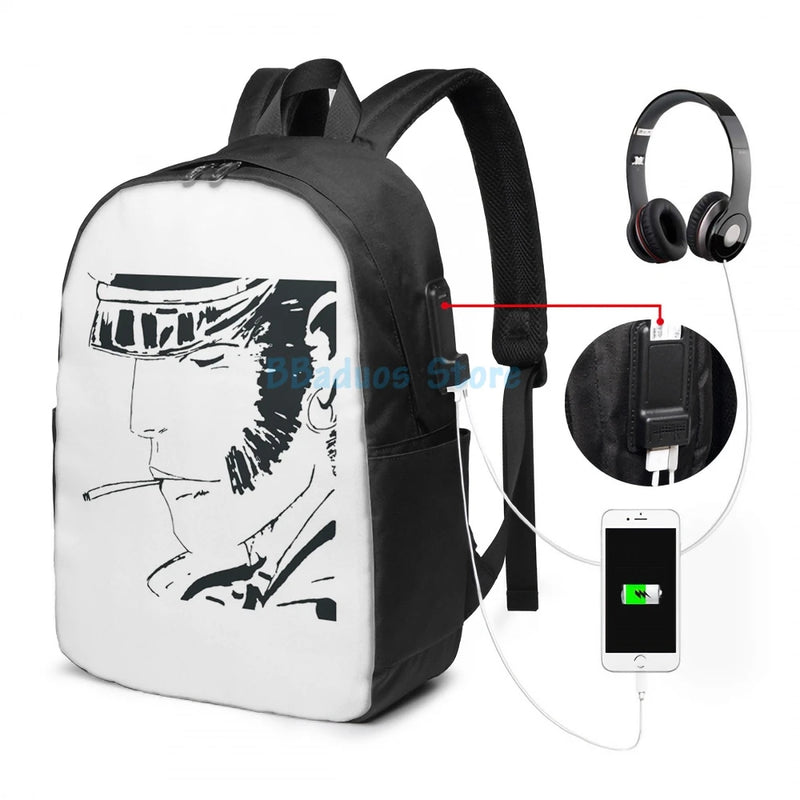 Funny Graphic print Corto Maltese USB Charge Backpack