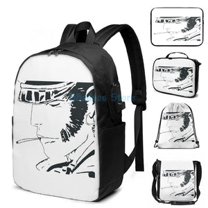 Funny Graphic print Corto Maltese USB Charge Backpack