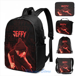 Funny Graphic Dark Jeffy USB Charge Backpack - Travel Laptop Bag
