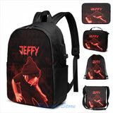Funny Graphic Dark Jeffy USB Charge Backpack - Travel Laptop Bag