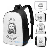 Funny Graphic Trust the Carpenter Jesus Christ USB Charge Backpack