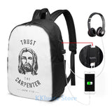 Funny Graphic Trust the Carpenter Jesus Christ USB Charge Backpack