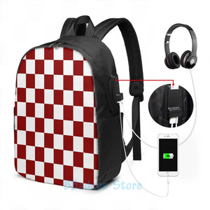 Graphic Print Red USB Charge Backpack School Laptop Bag