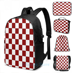 Graphic Print Red USB Charge Backpack School Laptop Bag