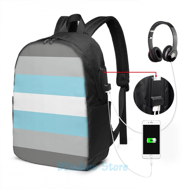 Funny DemiBoy Flag USB Charge Backpack School Bag