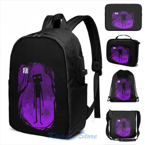 Funny Enderman USB Charge Backpack School Travel Laptop Bag