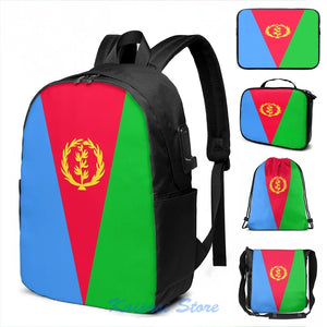 Funny Eritrea Flag Banner USB Charge Backpack School Travel Laptop Bag