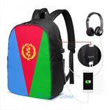 Funny Eritrea Flag Banner USB Charge Backpack School Travel Laptop Bag