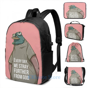 Funny Graphic Every Day. We Stray Further from God USB Charge Backpack