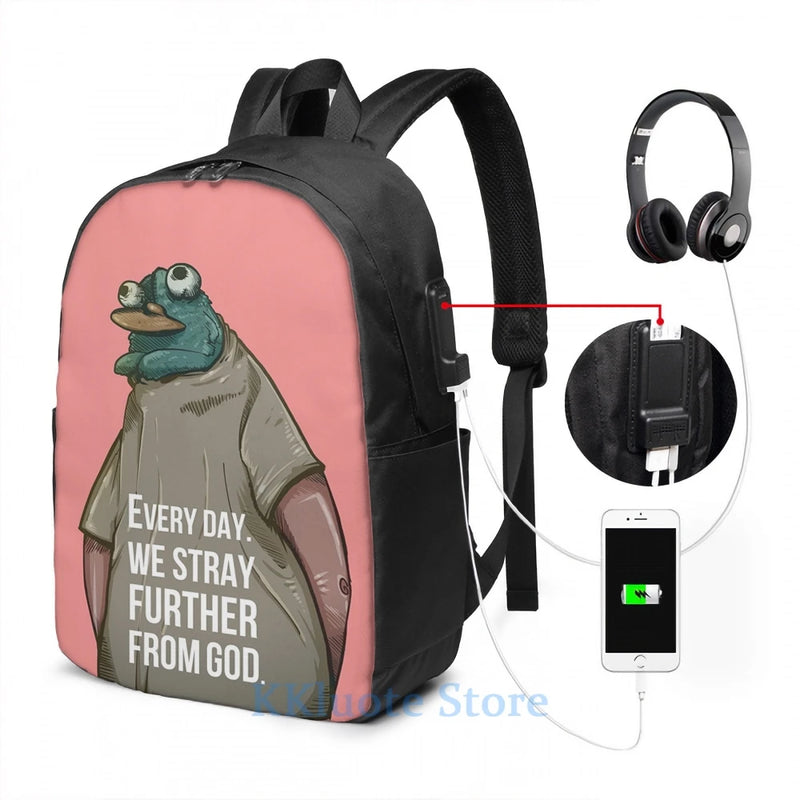 Funny Graphic Every Day. We Stray Further from God USB Charge Backpack