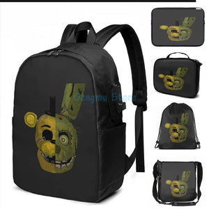 Funny Graphic FNaF 3 USB Charge Backpack School Travel Laptop Bag