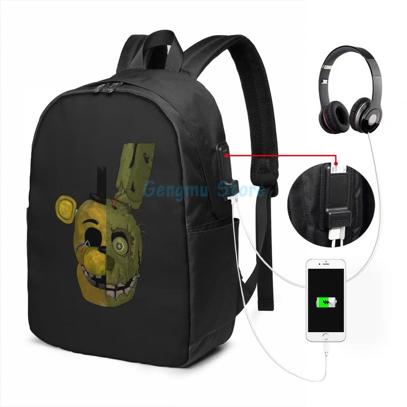 Funny Graphic FNaF 3 USB Charge Backpack School Travel Laptop Bag