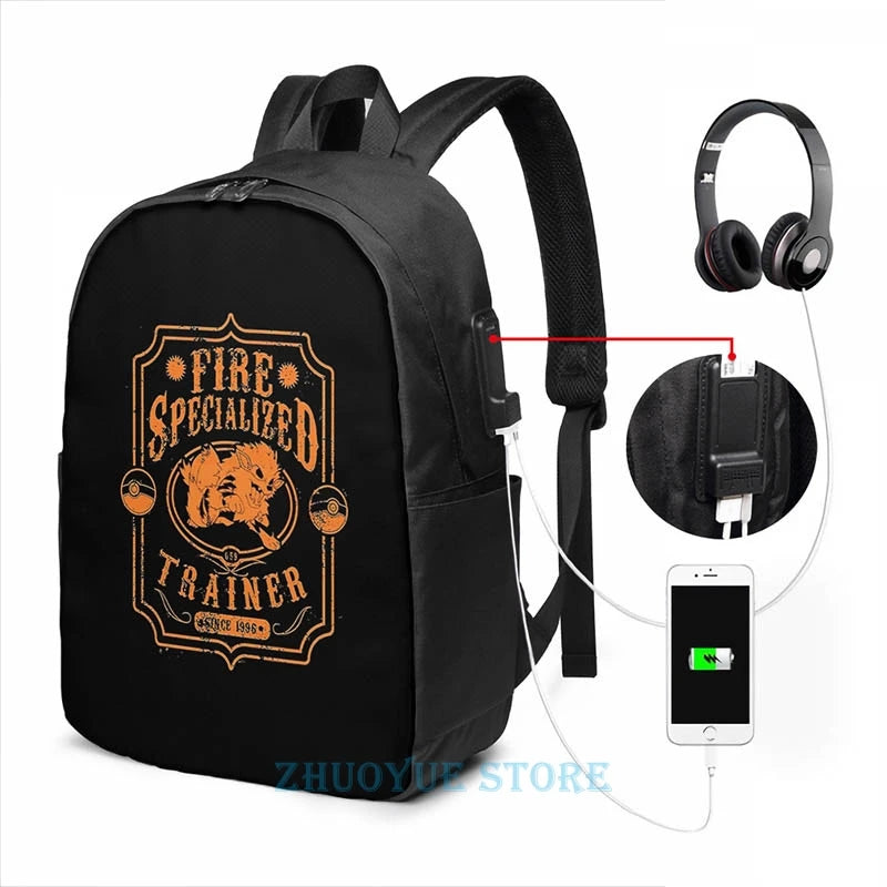 Fire Trainer (Arcanine) USB Charge Backpack School Travel Bag