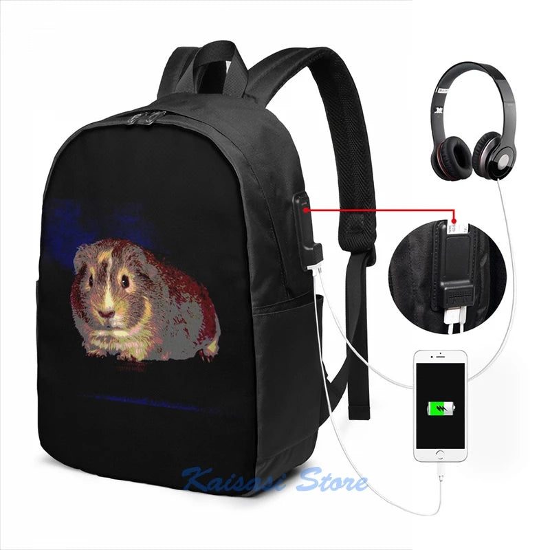 Funny Guinea Pig USB Charge Backpack School Laptop Bag